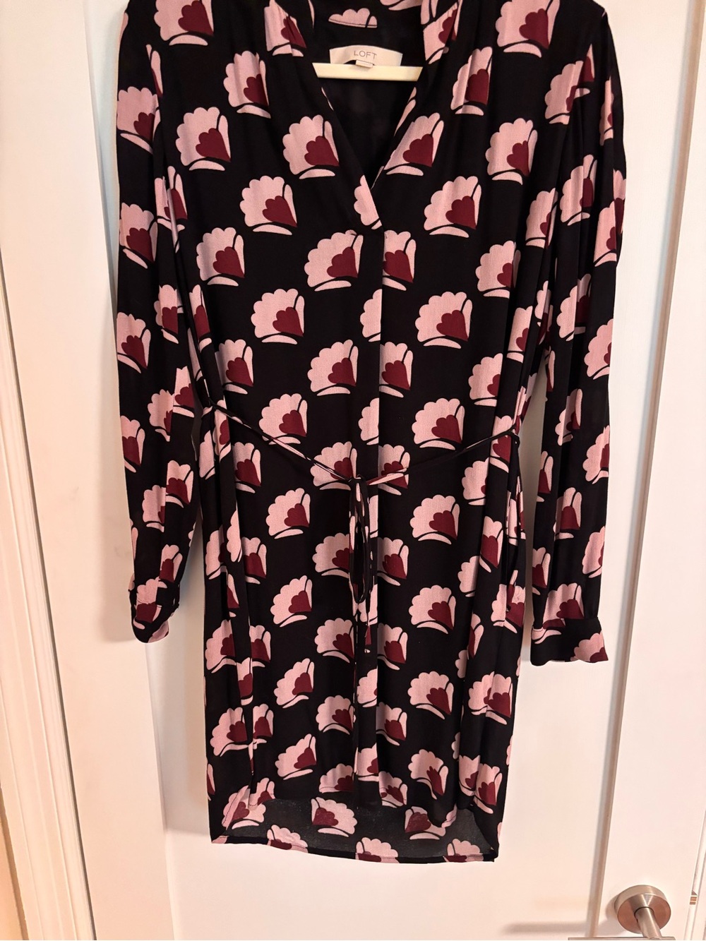 LOFT Black Dress with Pink and Burgundy Floral Print